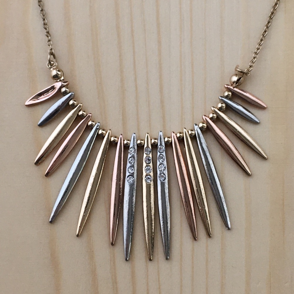 Rose Gold and Silver Pin Bib Statement Necklace
